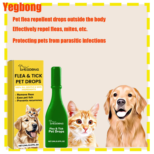 Yegbong Pet External Insect Repellent Droplets – Flea, Lice & Tick Control for Cats & Dogs, Anti-Itch Skin Care