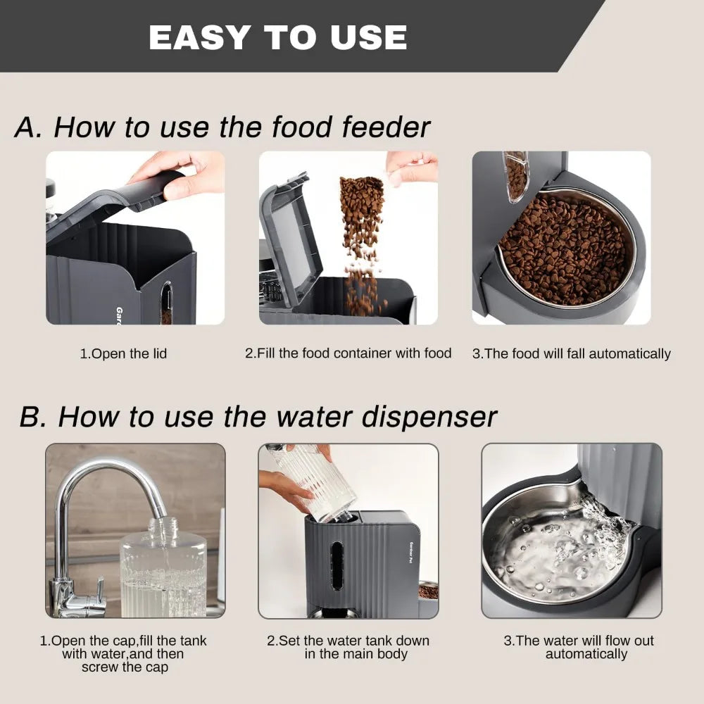 Automatic Gravity Cat & Dog Feeder – Stainless Steel Food & Water Dispenser