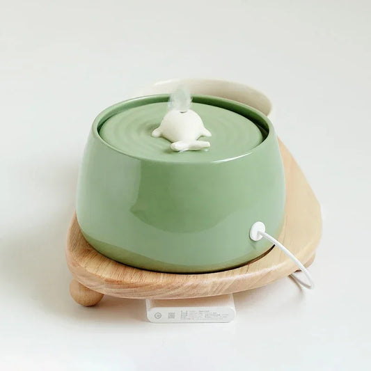 "Ceramic Cat Water Fountain 1.3L – USB Rechargeable & Filtered"