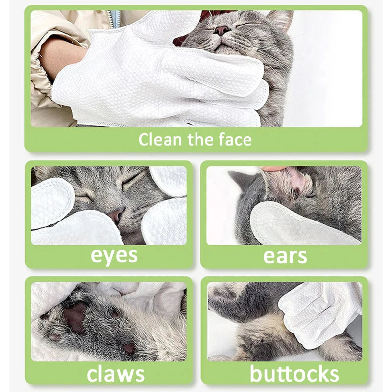 Pet Wash Cleaning Gloves for Cats & Dogs – 6pcs Deodorizing Bath & Grooming Wipes