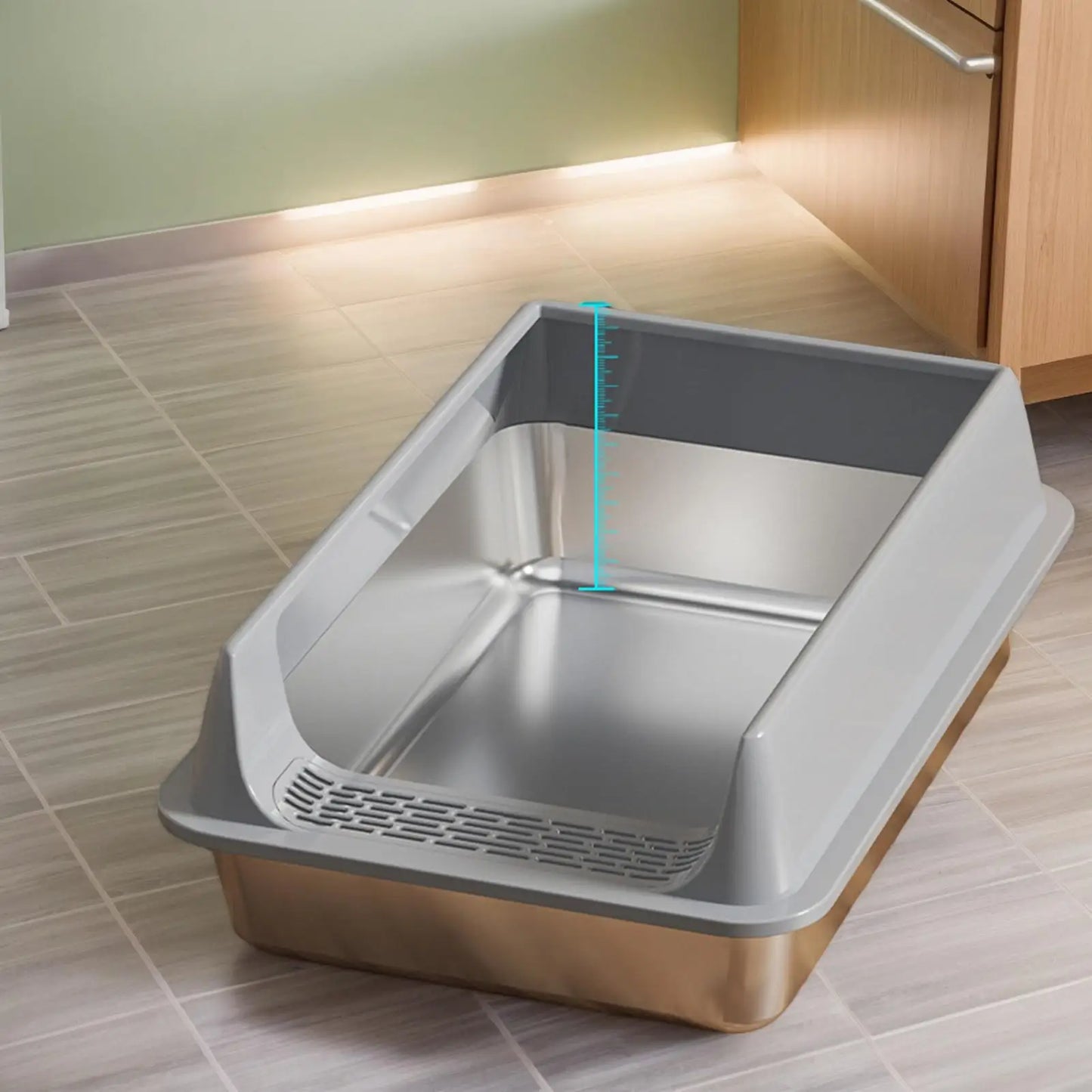 Stainless Steel High-Sided Cat Litter Box with Lid & Scoop