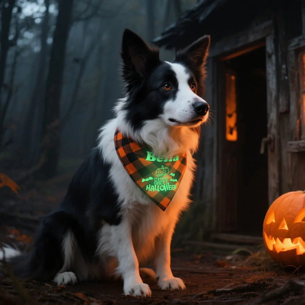 Personalized Dog Halloween Bandana – Reflective Pet Scarf for Night Parties & Safety