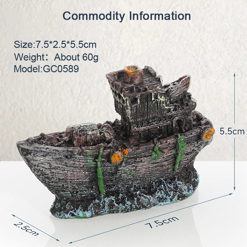 Wreck Ship Decoration Hollow Cave Resin Boat Statues Ornament