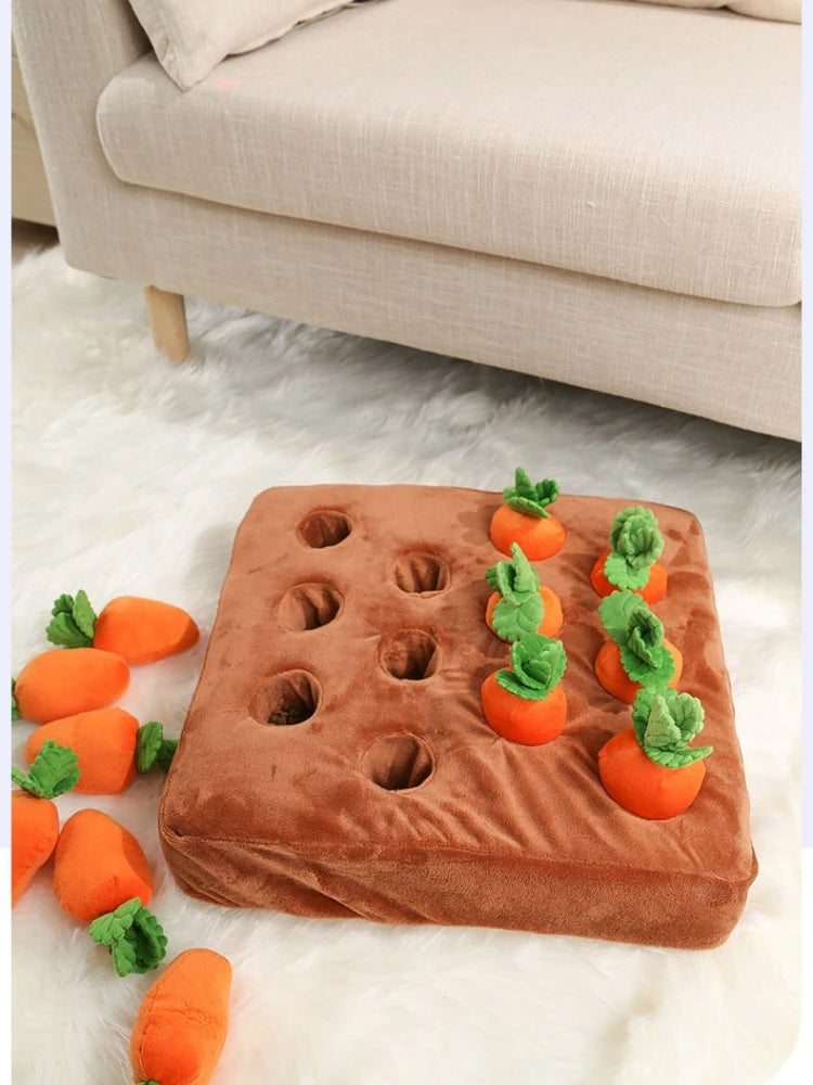 Interactive Carrot Plush Dog Toy – 2-in-1 Puzzle & Nosework Feeder