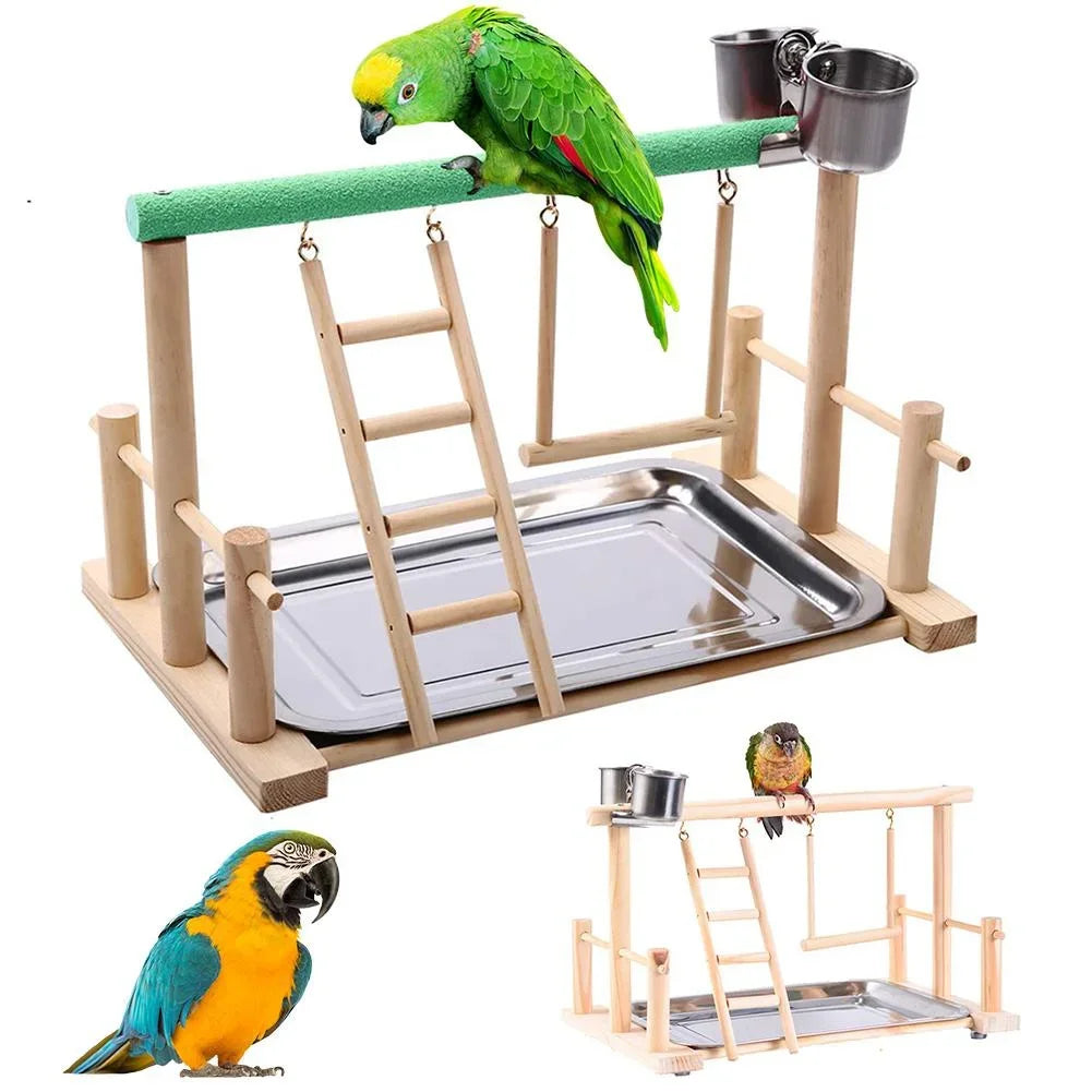 Bird Toy Activity Center – Cage Stand with Perch, Ladder, Hammock & Feeder