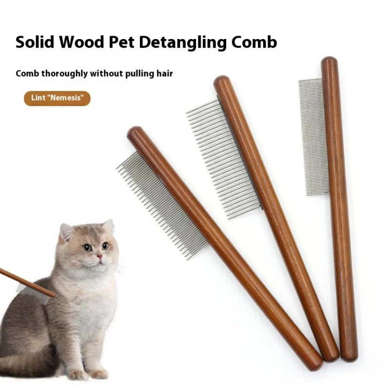 Fine-Tooth Pet Comb – Solid Wood Anti-Static Grooming Tool for Cats & Dogs