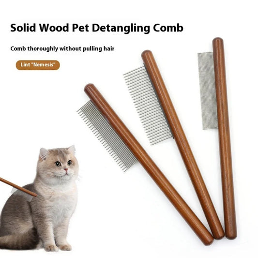 Fine-Tooth Pet Comb – Solid Wood Anti-Static Grooming Tool for Cats & Dogs