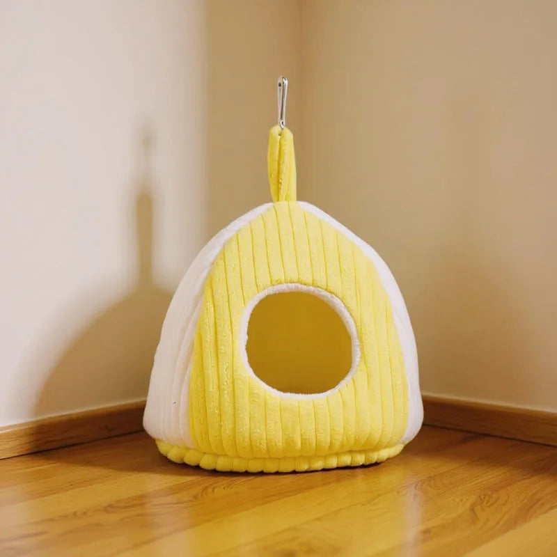 Warm Fleece-Lined Parrot Nest – Hanging Yellow Bed for Small Birds