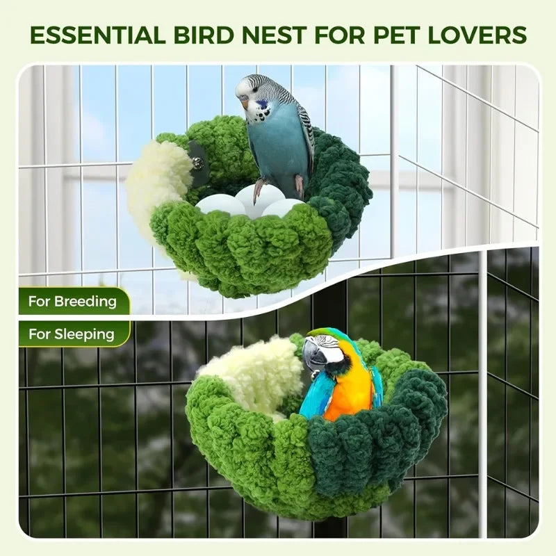 Autumn & Winter Plush Bird Nest – Cozy Round Sleeping Bed for Parrots & Small Birds