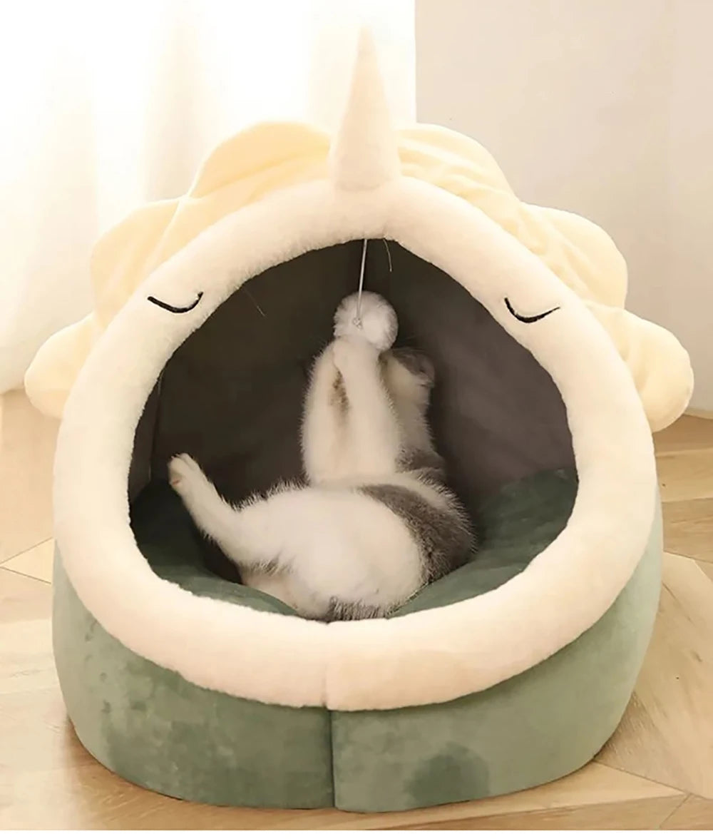 Cartoon Cat Cave Bed – Removable, Washable & Cozy Sleeping Mat for Pets