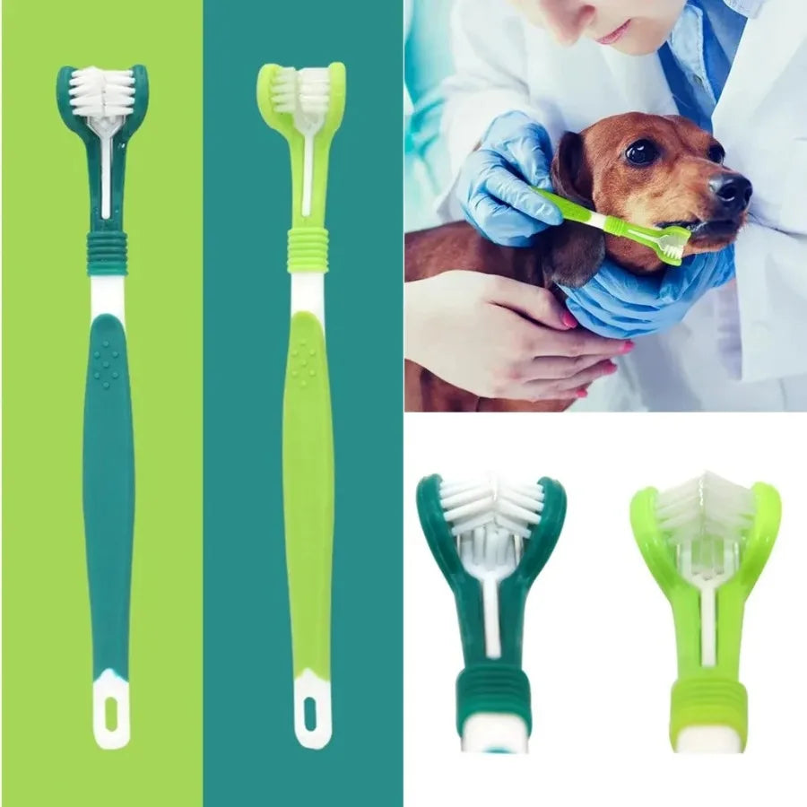 3-Sided Pet Toothbrush – Tartar Removal & Oral Care for Dogs & Cats
