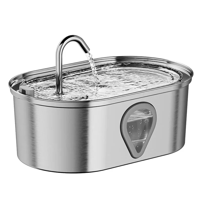 3.5L Stainless Steel Cat Water Fountain with Water Level Window Pet Fountain Cat Dog Water Dispenser for Multiple Cats Fountain