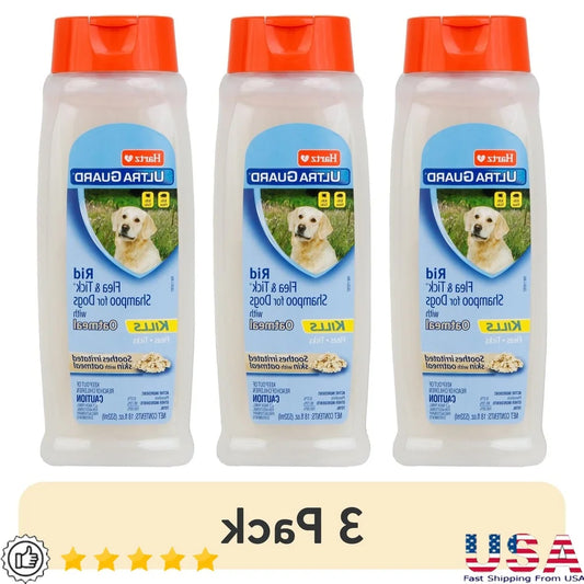 UltraGuard Flea & Tick Oatmeal Dog Shampoo – 3 Pack 18oz, Fast Acting, Soothes Dry Skin, Vanilla Scent