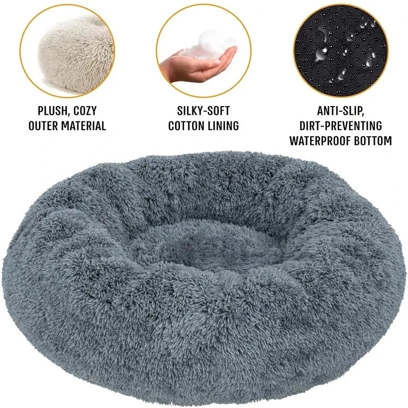 Washable Round Dog & Cat Bed – Cozy Winter Plush Basket for All Sizes