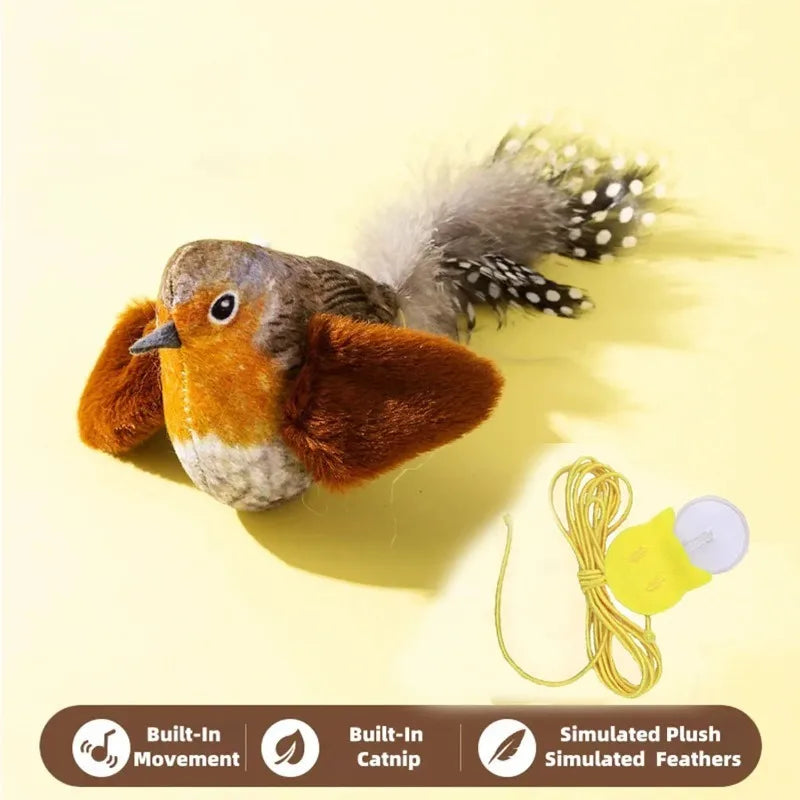 Interactive Cat Toy with Bird Sound & Elastic Rope