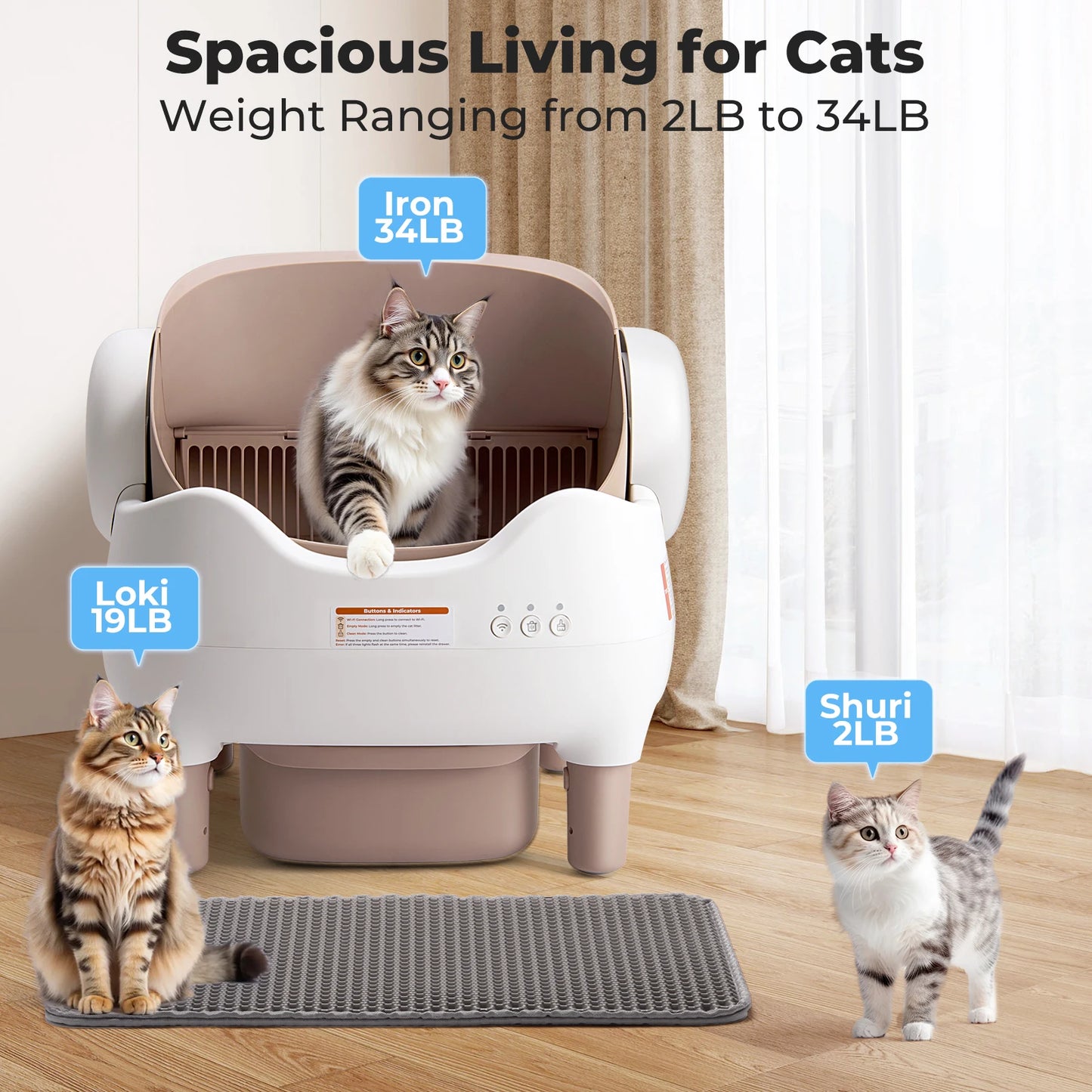 Automatic Self-Cleaning Litter Box – Odor-Free, App-Controlled, Open-Top for Multiple Cats