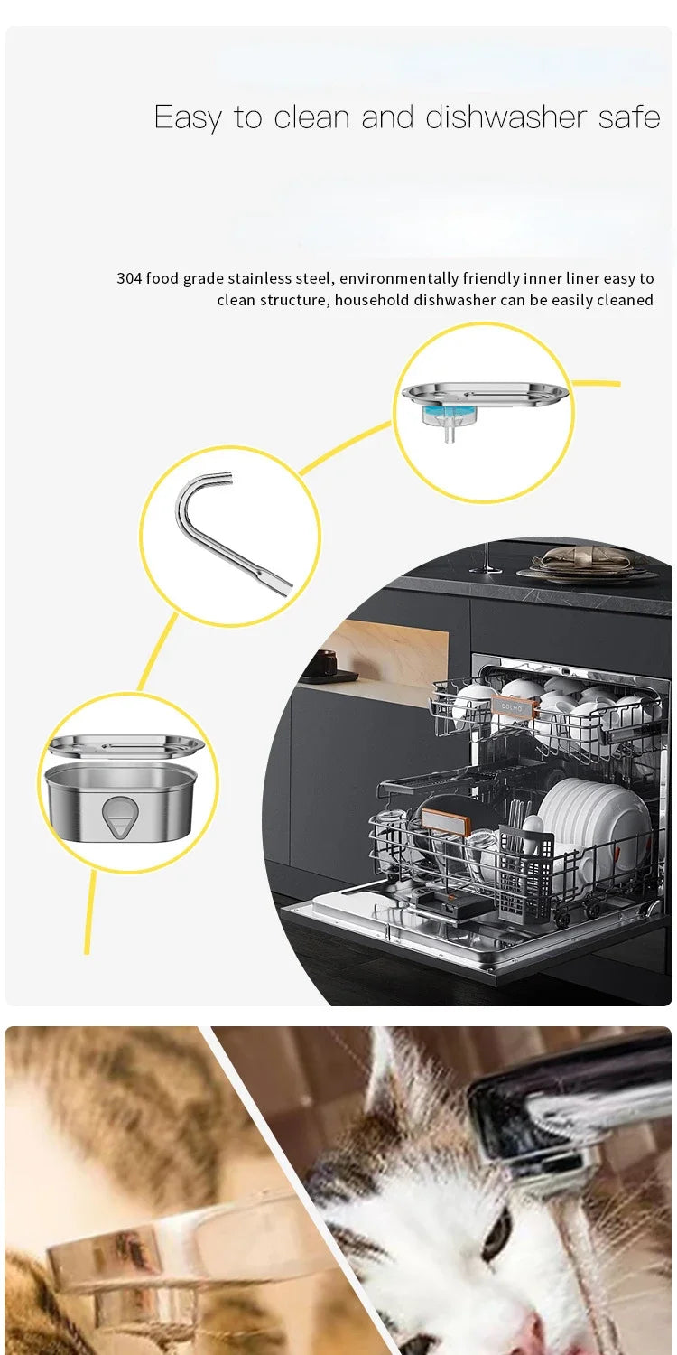 3.5L Stainless Steel Cat Water Fountain with Water Level Window Pet Fountain Cat Dog Water Dispenser for Multiple Cats Fountain