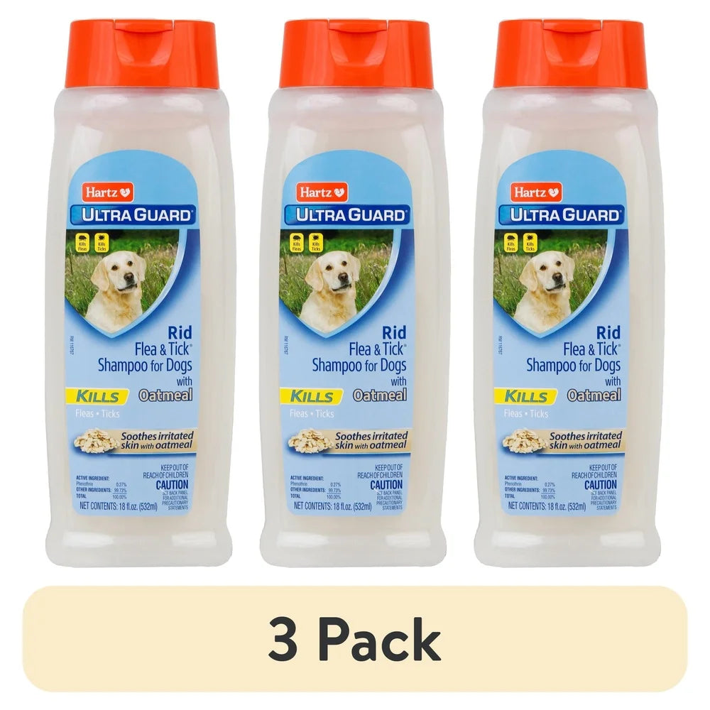 UltraGuard Flea & Tick Oatmeal Dog Shampoo – 3 Pack 18oz, Fast Acting, Soothes Dry Skin, Vanilla Scent