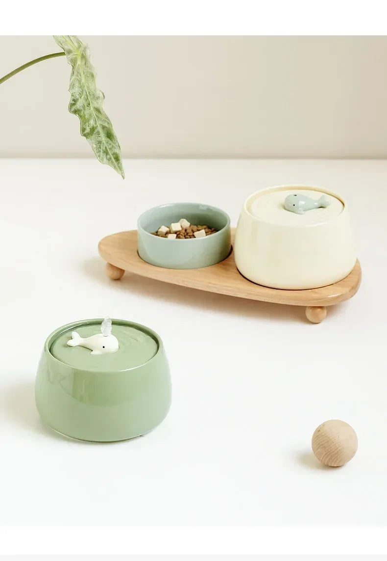 "Ceramic Cat Water Fountain 1.3L – USB Rechargeable & Filtered"