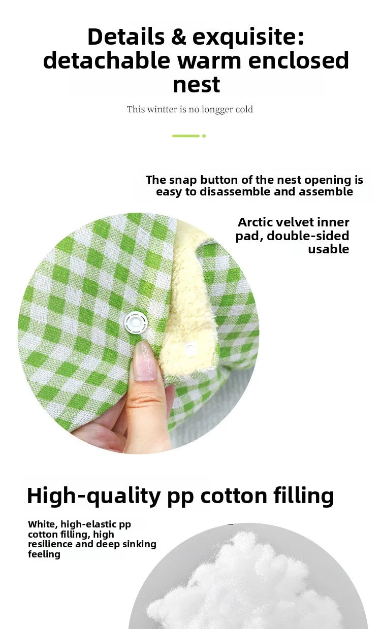 Winter Cat & Dog House – Closed Warm Plush Bed with Detachable Plaid Cover