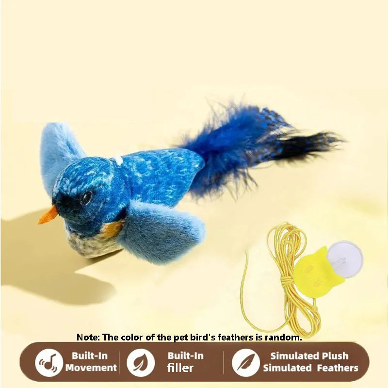 Interactive Cat Toy with Bird Sound & Elastic Rope