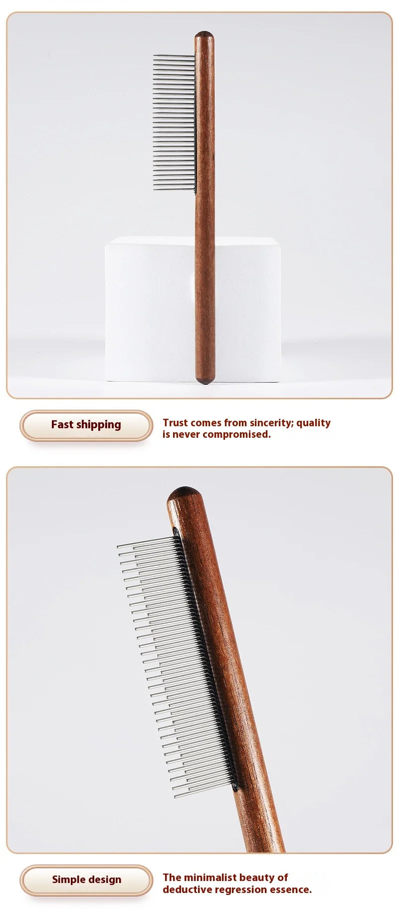 Fine-Tooth Pet Comb – Solid Wood Anti-Static Grooming Tool for Cats & Dogs