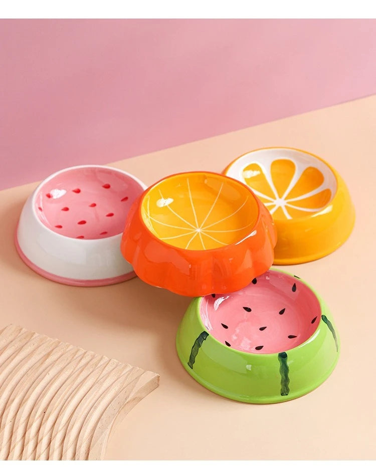 "Ceramic Pet Bowl – Cute Fruit Shapes for Cats & Small Dogs"