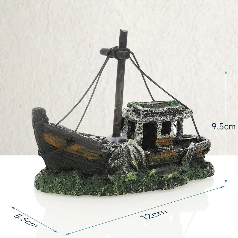 Wreck Ship Decoration Hollow Cave Resin Boat Statues Ornament