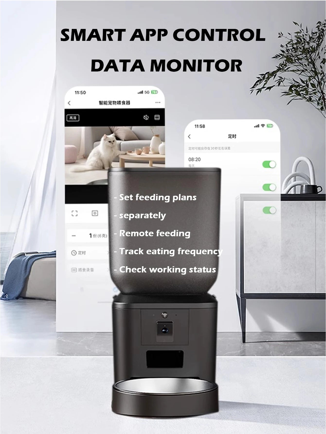 8L Smart Automatic Cat Feeder with 1080P Camera – WiFi & Voice Control