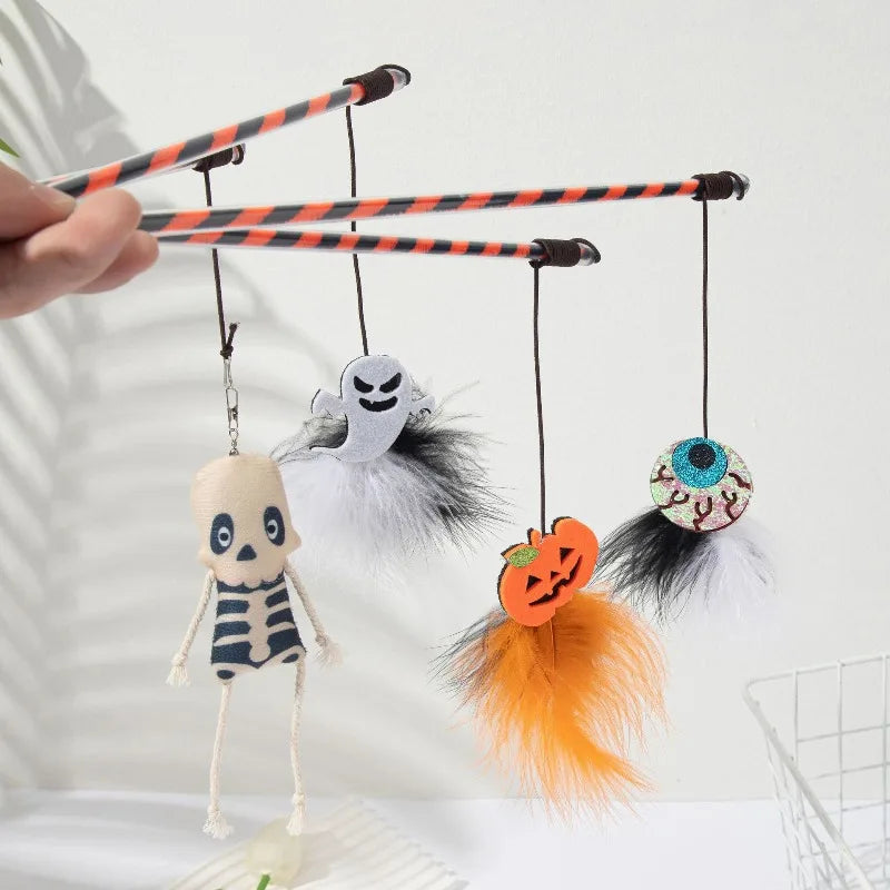 Pumpkin Ghost Cat Teaser Wand