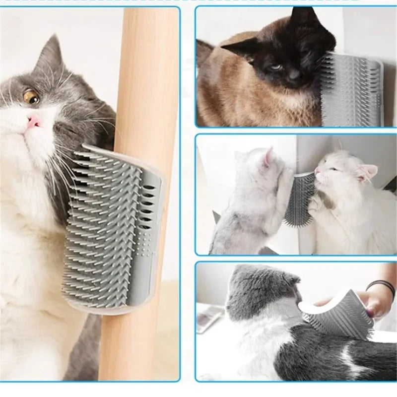 Cat Corner Brush & Massager – Self-Cleaning Grooming Comb with Catnip