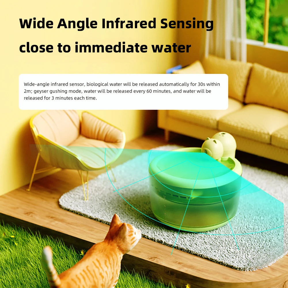 2L Automatic Wireless Pet Water Feeder Smart Induction Cat Dog Drinking Fountain Quiet Circulating Filtration Running Water