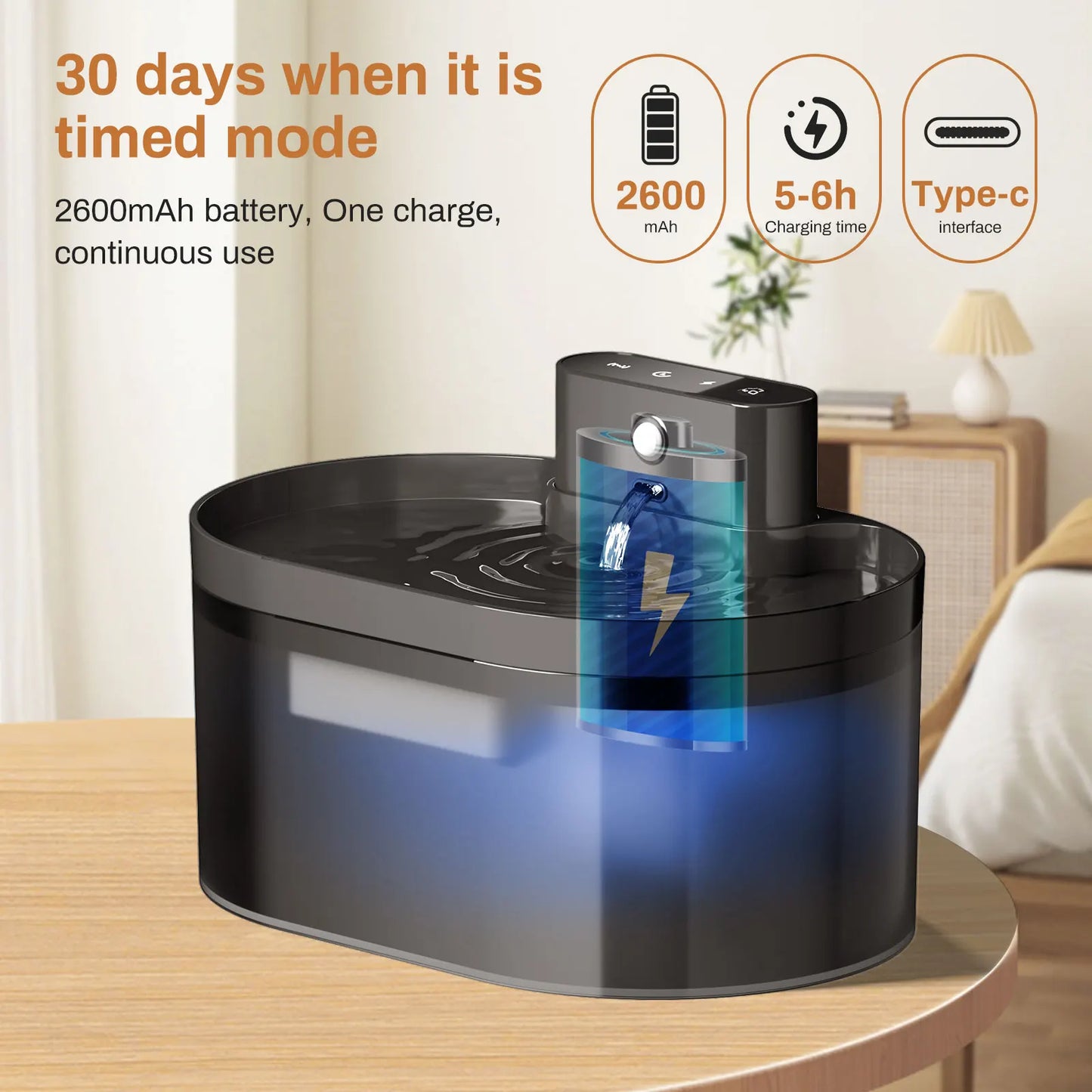 2.2L Silent Automatic Pet Fountain – Induction Charging for Cats & Dogs