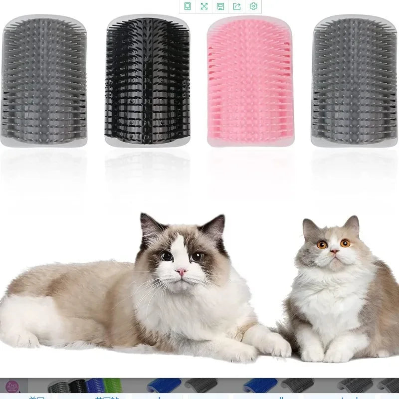 Cat Corner Brush & Massager – Self-Cleaning Grooming Comb with Catnip