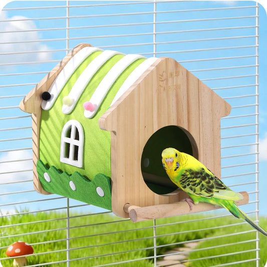 Winter Felt Wood Parakeet Nest Box – Colorful Bird House for Lovebirds & Cockatiels