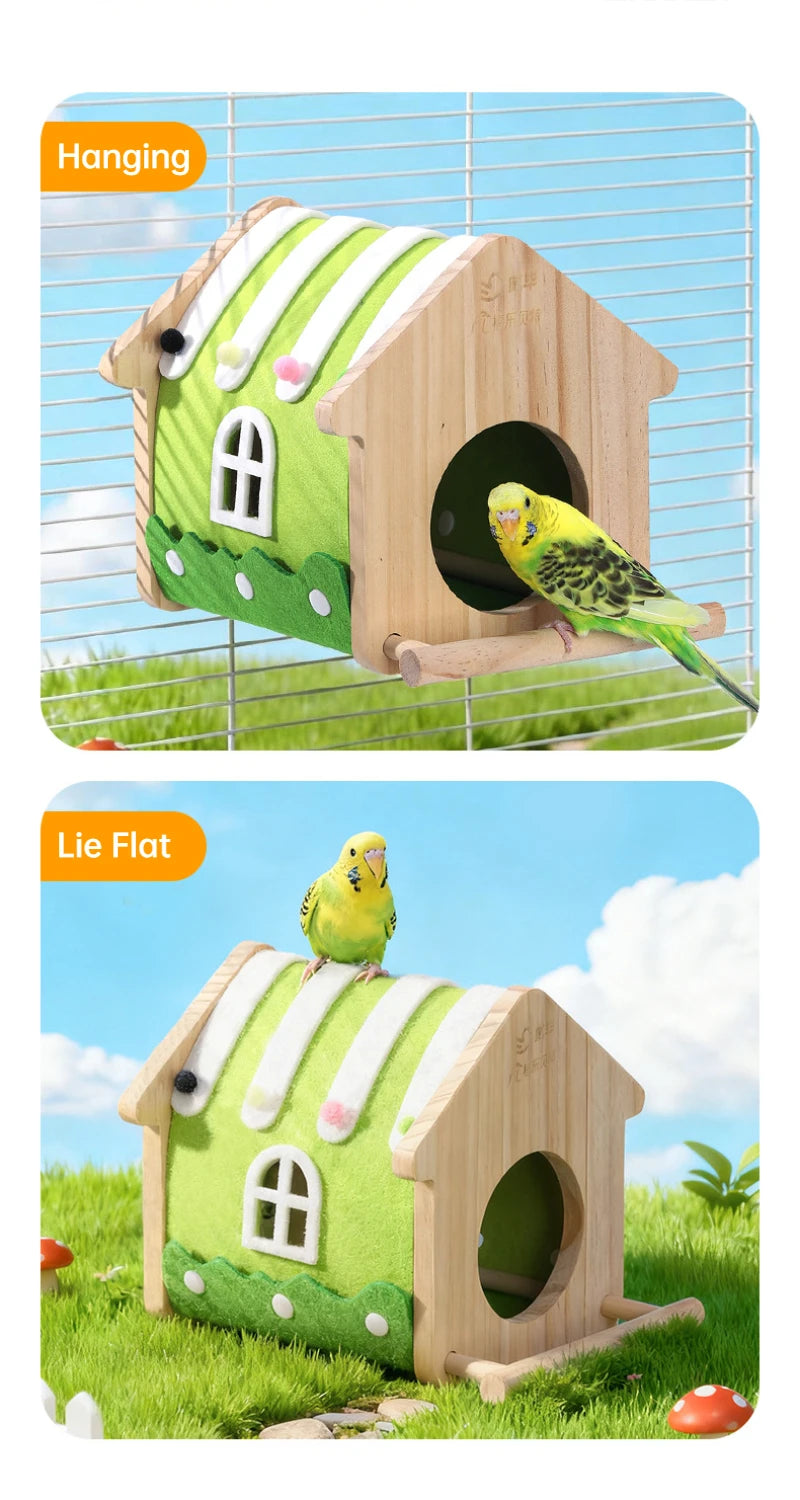 Winter Felt Wood Parakeet Nest Box – Colorful Bird House for Lovebirds & Cockatiels