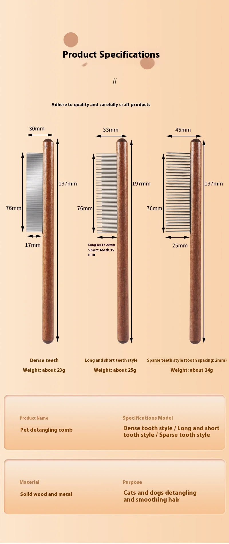 Fine-Tooth Pet Comb – Solid Wood Anti-Static Grooming Tool for Cats & Dogs