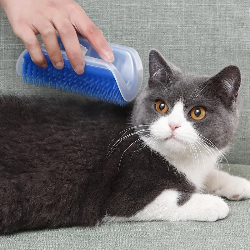 Cat Corner Brush & Massager – Self-Cleaning Grooming Comb with Catnip