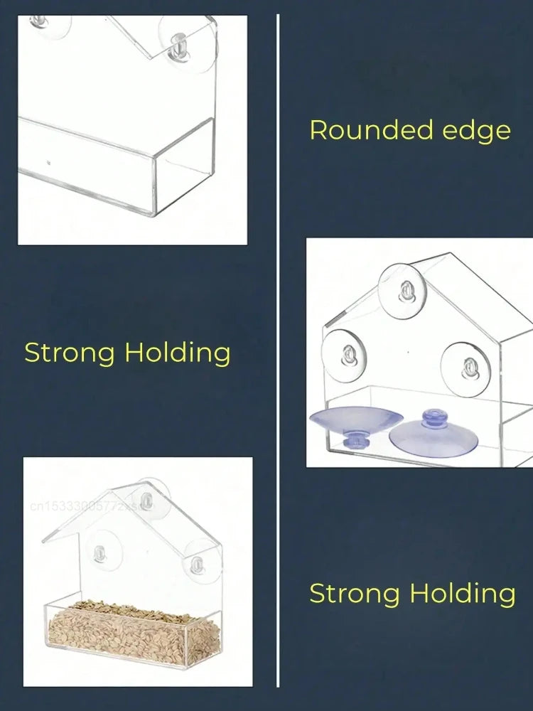 Acrylic Window Bird Feeder – Clear Hanging Feeder with Suction Cup for Outdoor Garden