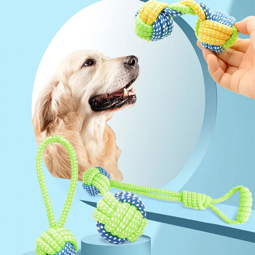 Interactive Cotton Rope Dog Toy – Chew Ball & Toothbrush for Puppies and Large Dogs