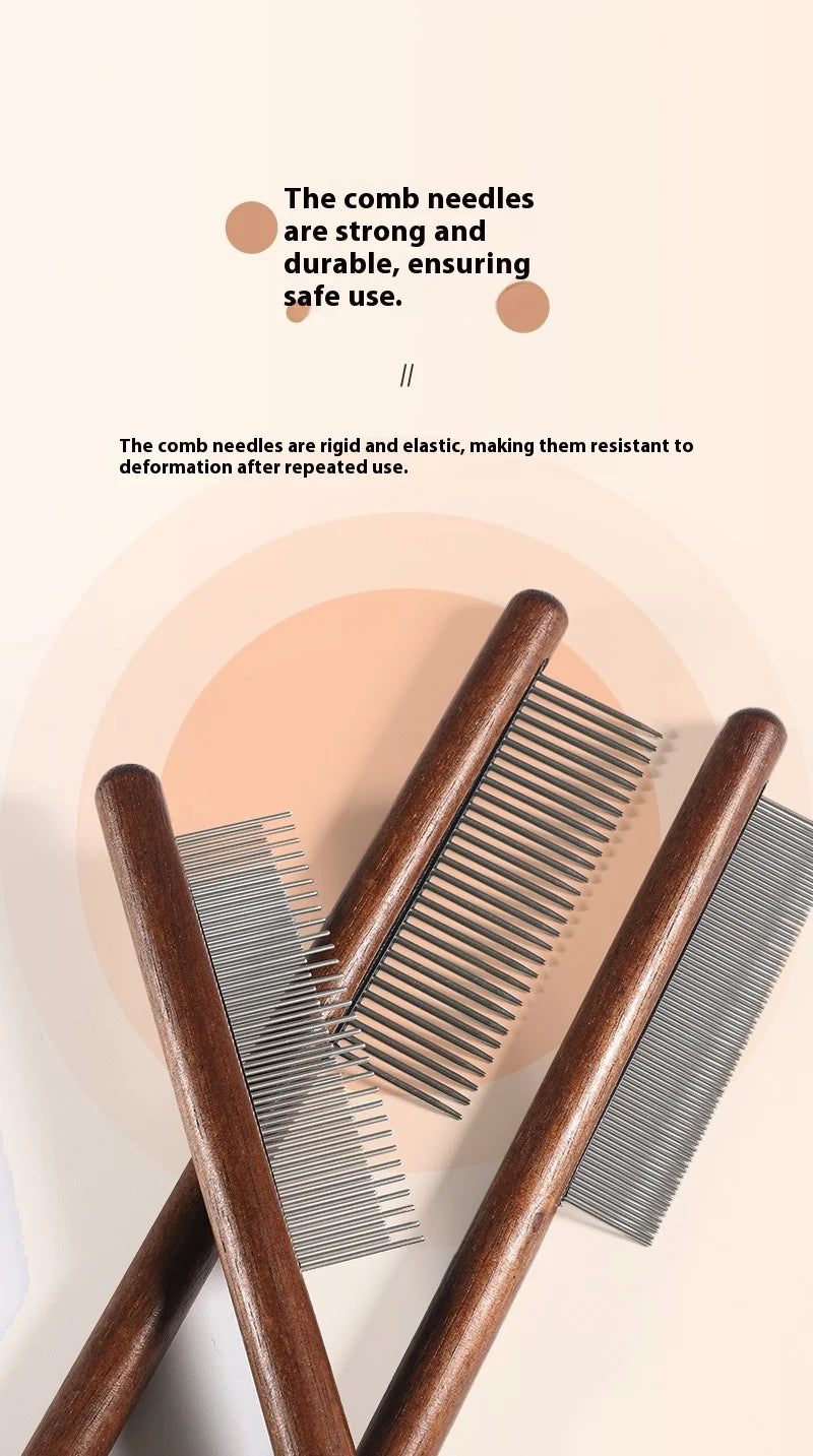 Fine-Tooth Pet Comb – Solid Wood Anti-Static Grooming Tool for Cats & Dogs