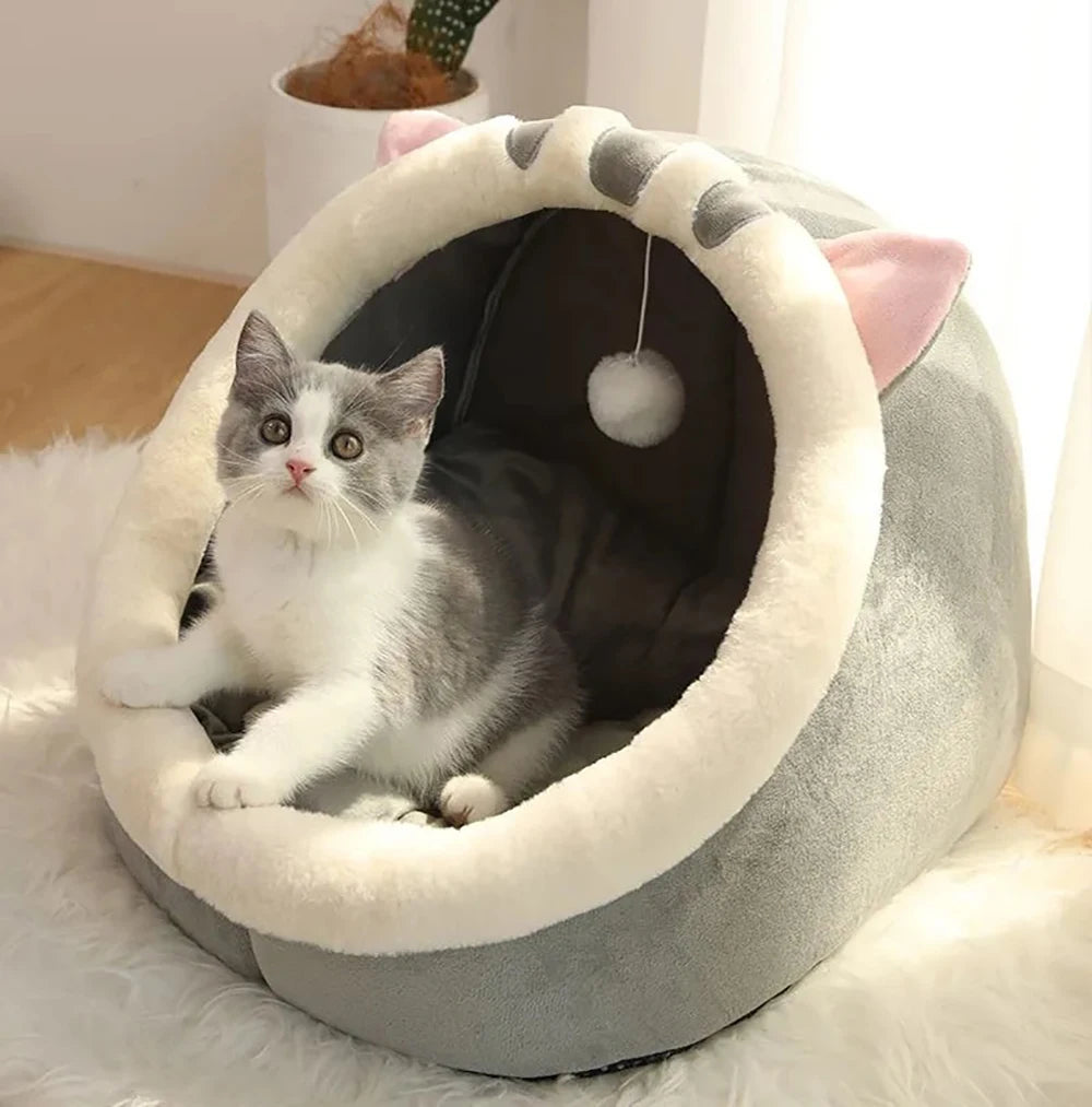 Cartoon Cat Cave Bed – Removable, Washable & Cozy Sleeping Mat for Pets