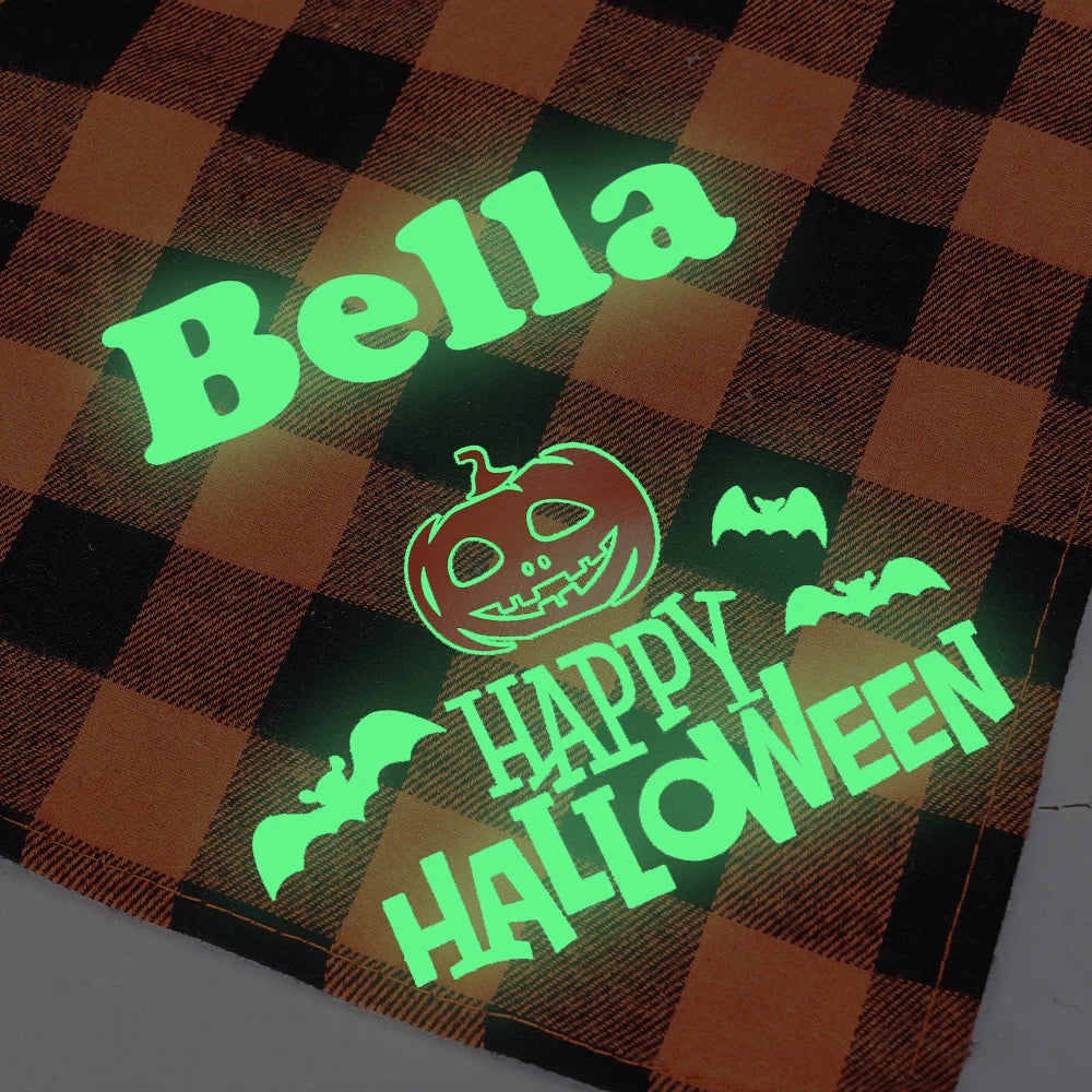 Personalized Dog Halloween Bandana – Reflective Pet Scarf for Night Parties & Safety