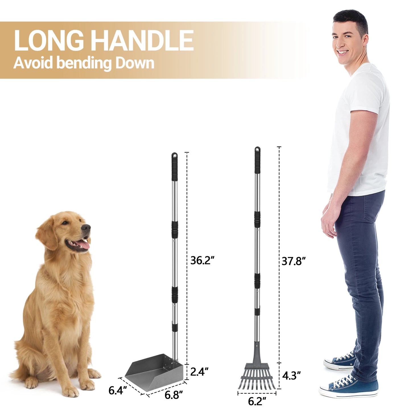 Dog Poop Tray & Rake Set – Adjustable Stainless Handles
