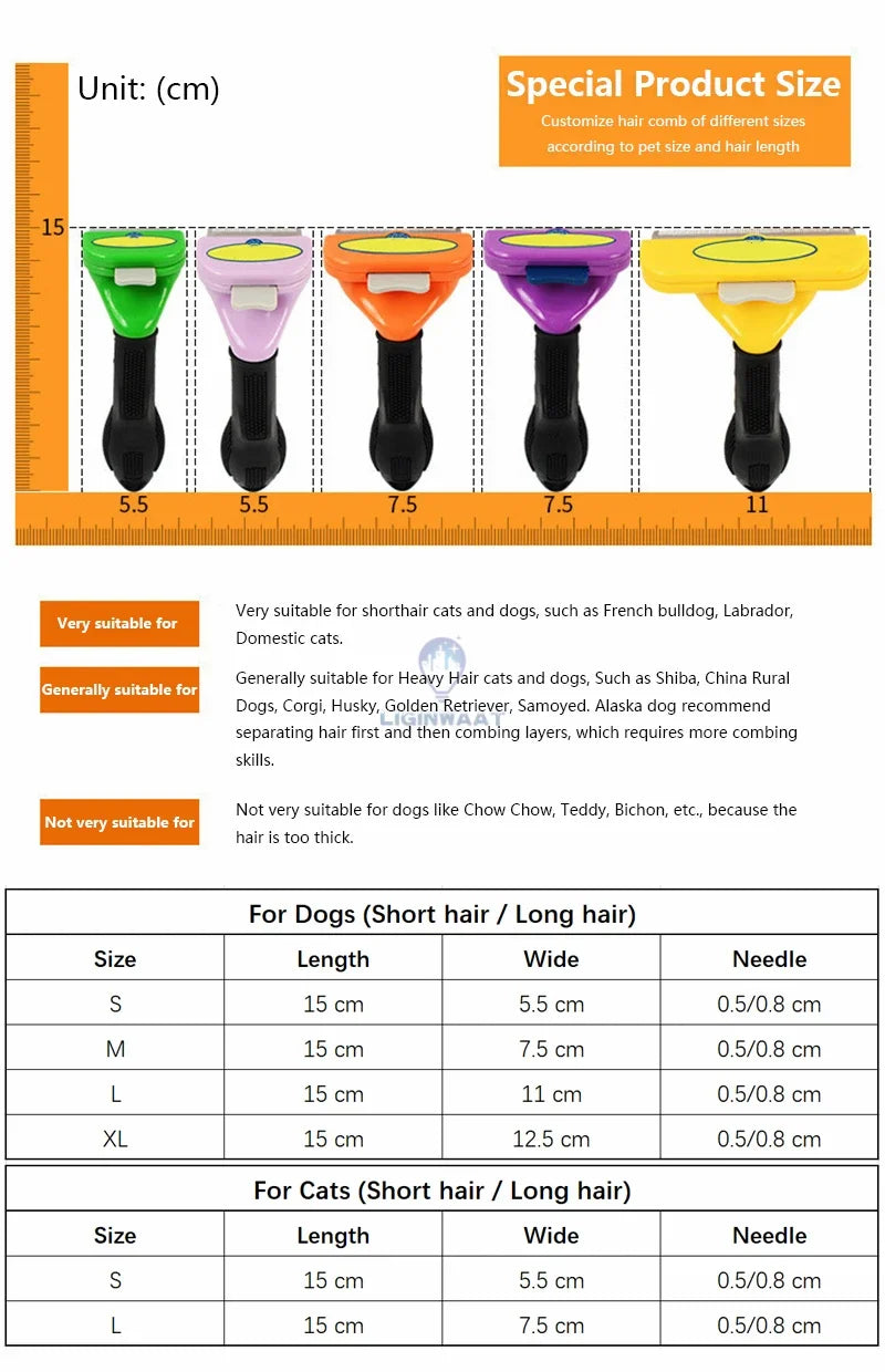 Cat & Dog Grooming Brush – Hair Shedding, Massage & Cleaning Comb
