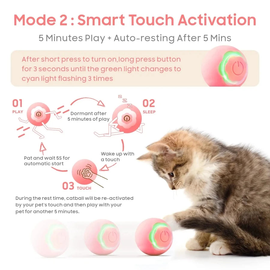 Automatic Rolling Cat Ball – Smart Self-Moving Kitten Toy