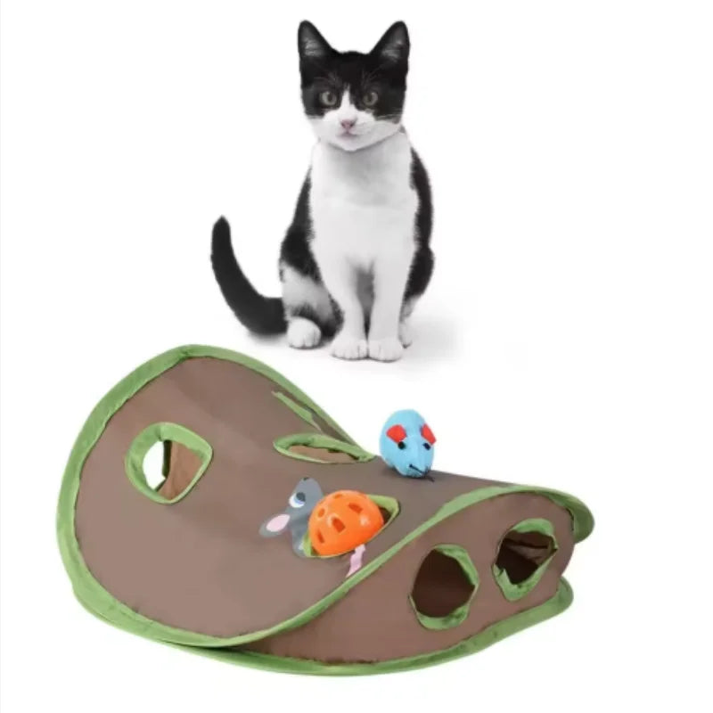 Cat Tunnel Hide & Seek Toy – Hidden Mouse, Foldable & Interactive