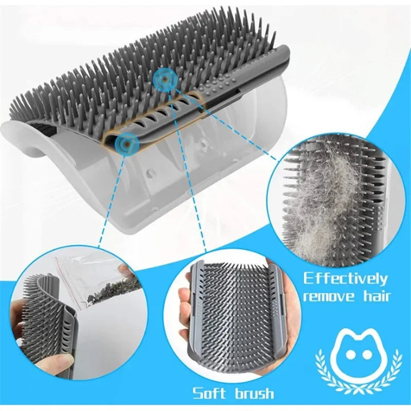 Cat Corner Brush & Massager – Self-Cleaning Grooming Comb with Catnip