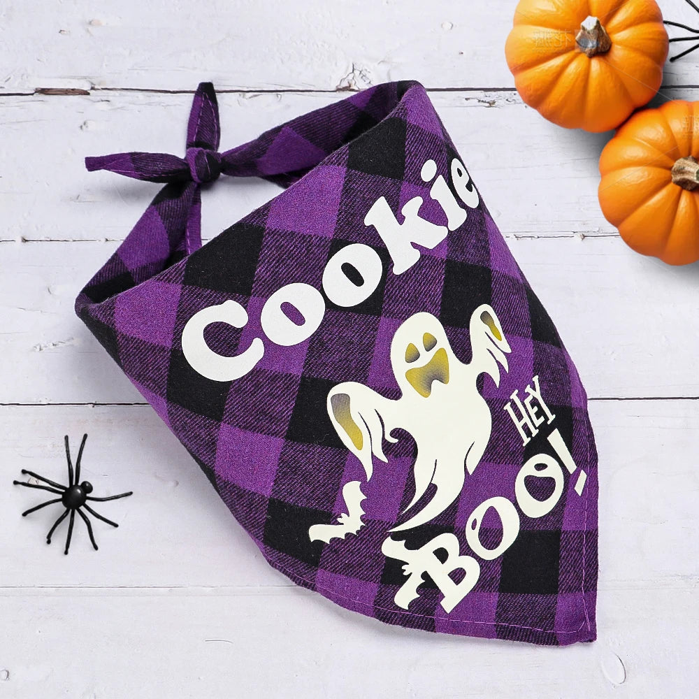 Personalized Dog Halloween Bandana – Reflective Pet Scarf for Night Parties & Safety