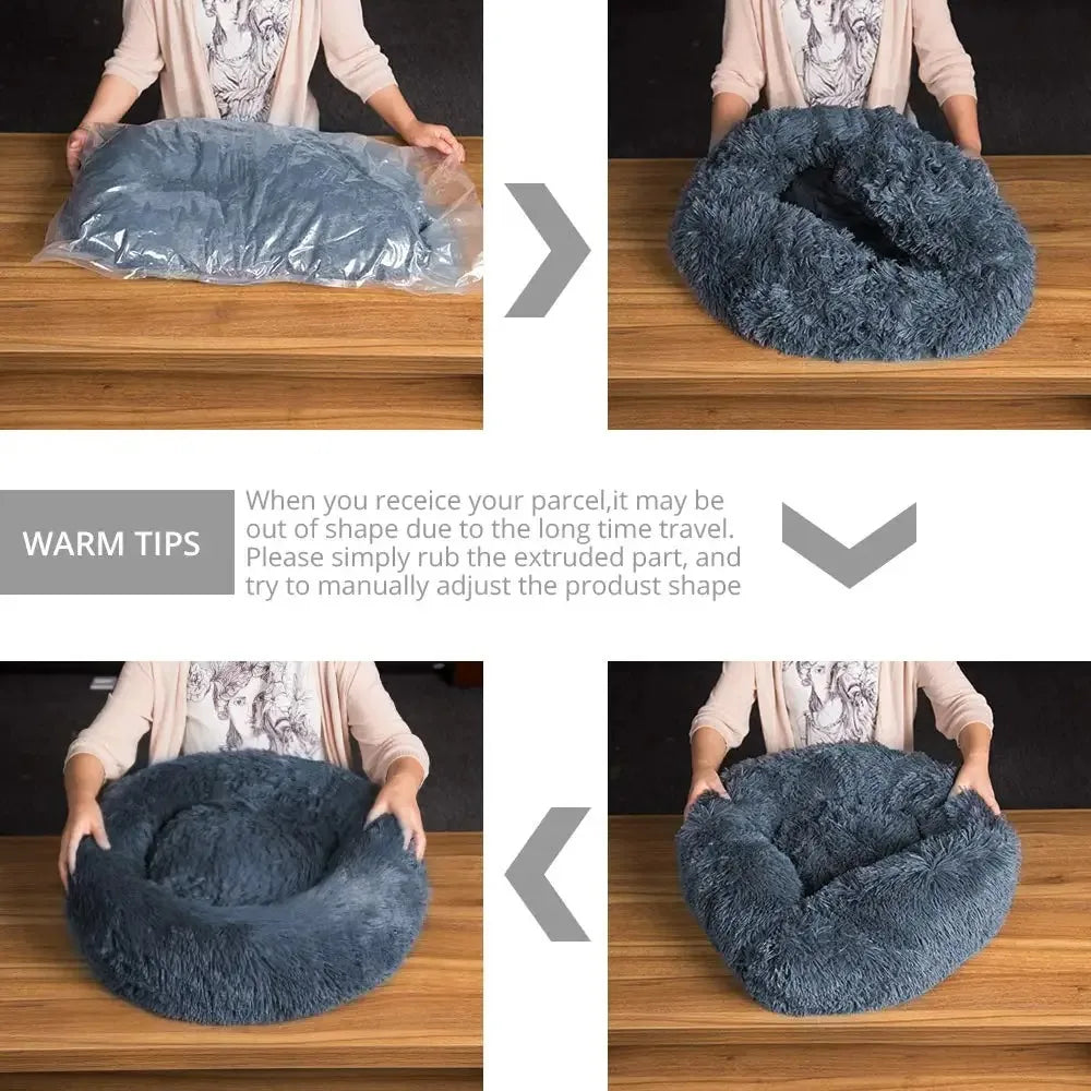 Washable Round Dog & Cat Bed – Cozy Winter Plush Basket for All Sizes